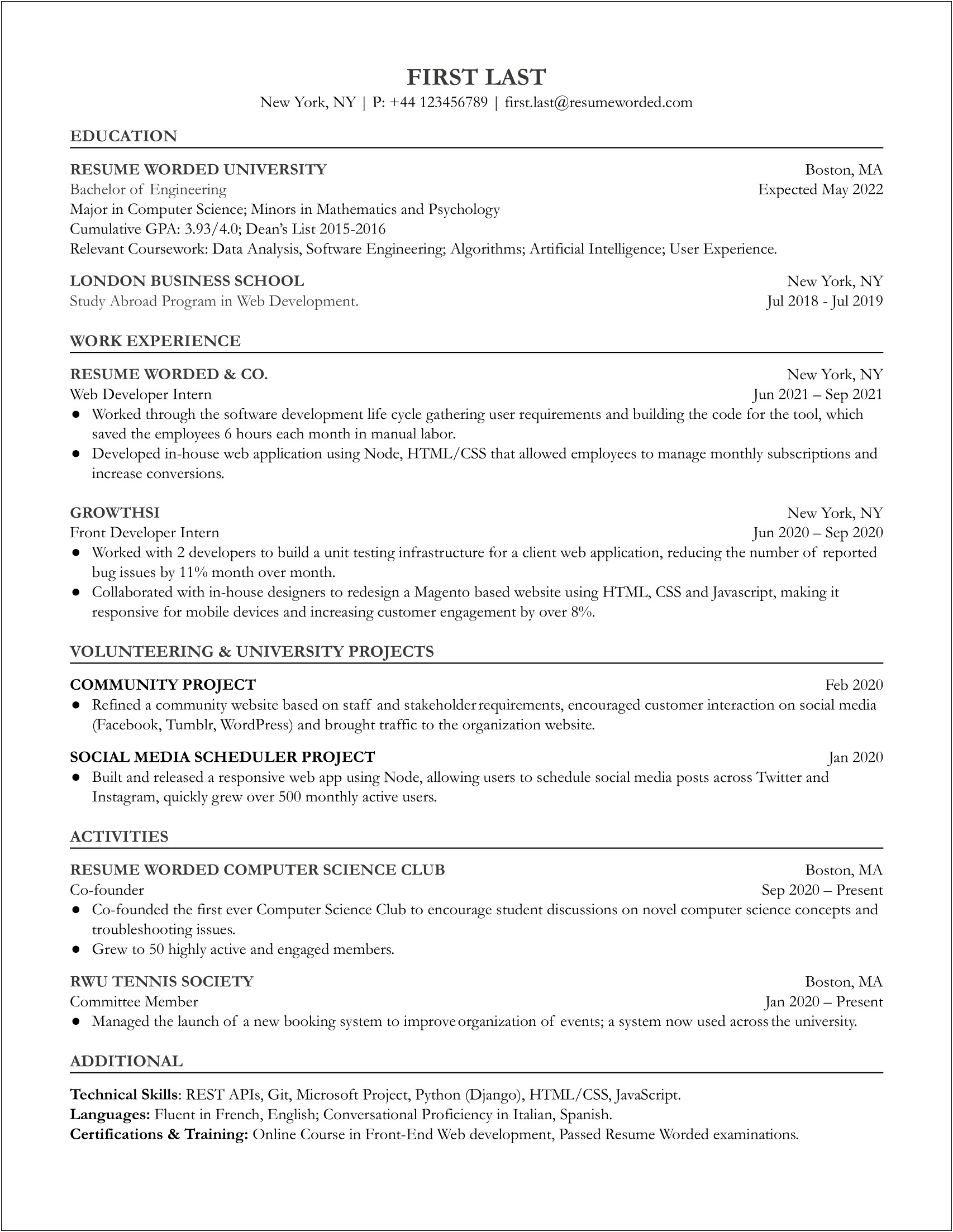 Computer Science Entry Level Jobs Resume