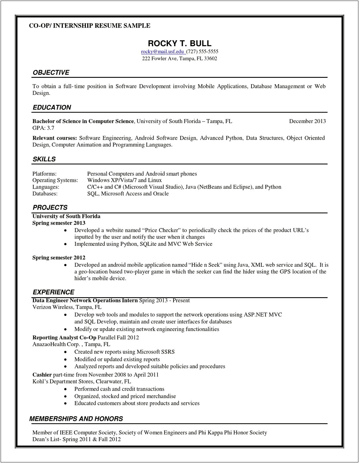 Computer Science Intern Resume Career Objective