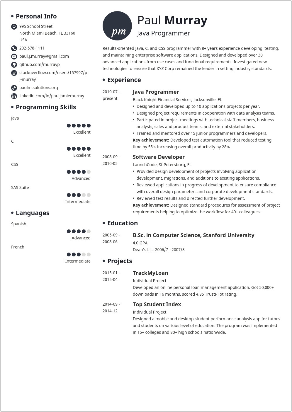 Computer Science Projects On Resume Example