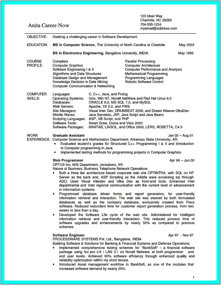 Computer Science Resume Sample Entry Level