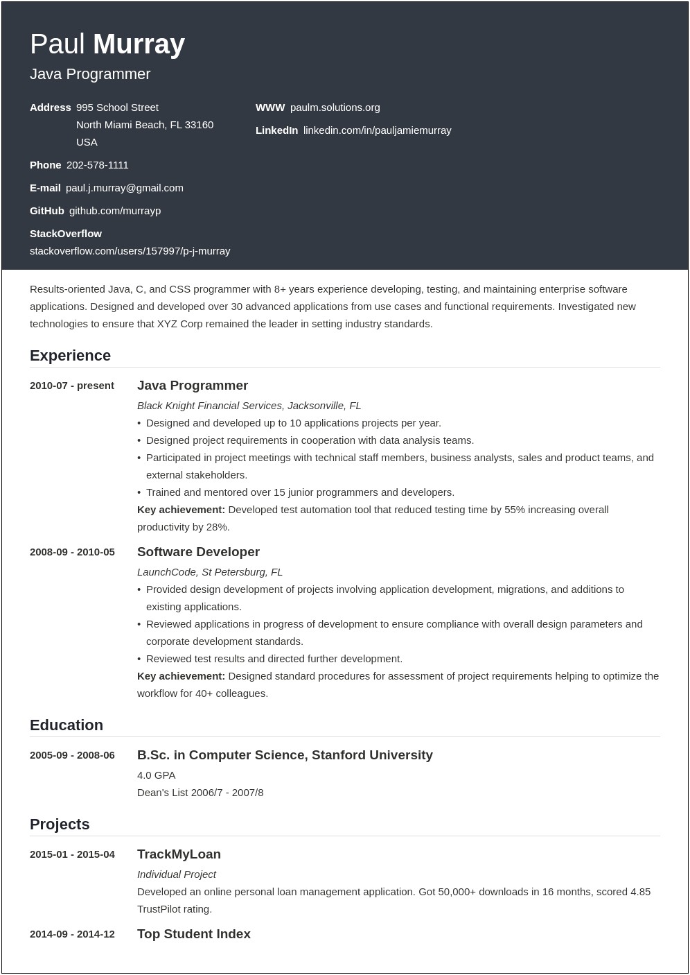 Computer Science School Projects On Resume