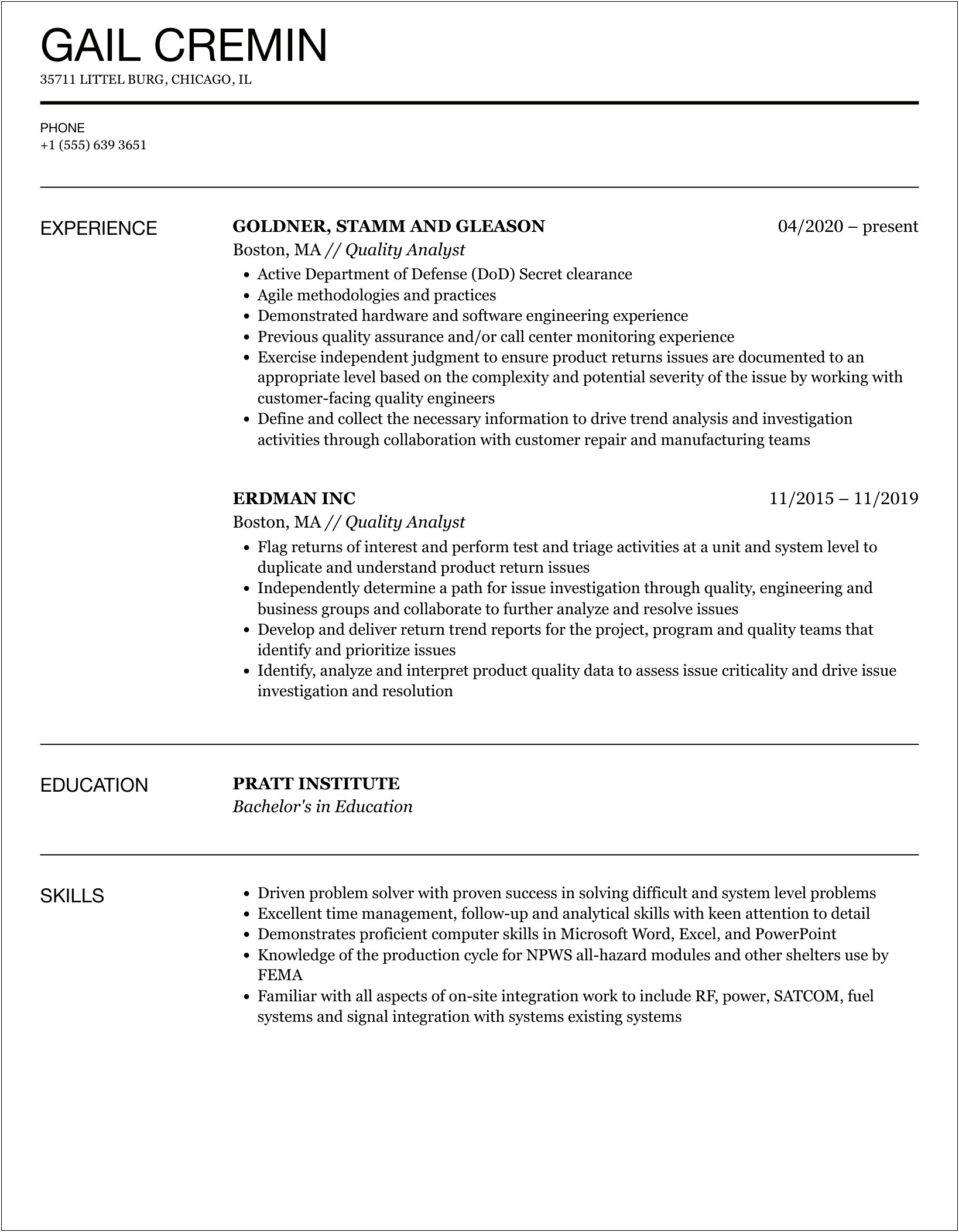 Concentrix Quality Analyst Job Duties For Resume