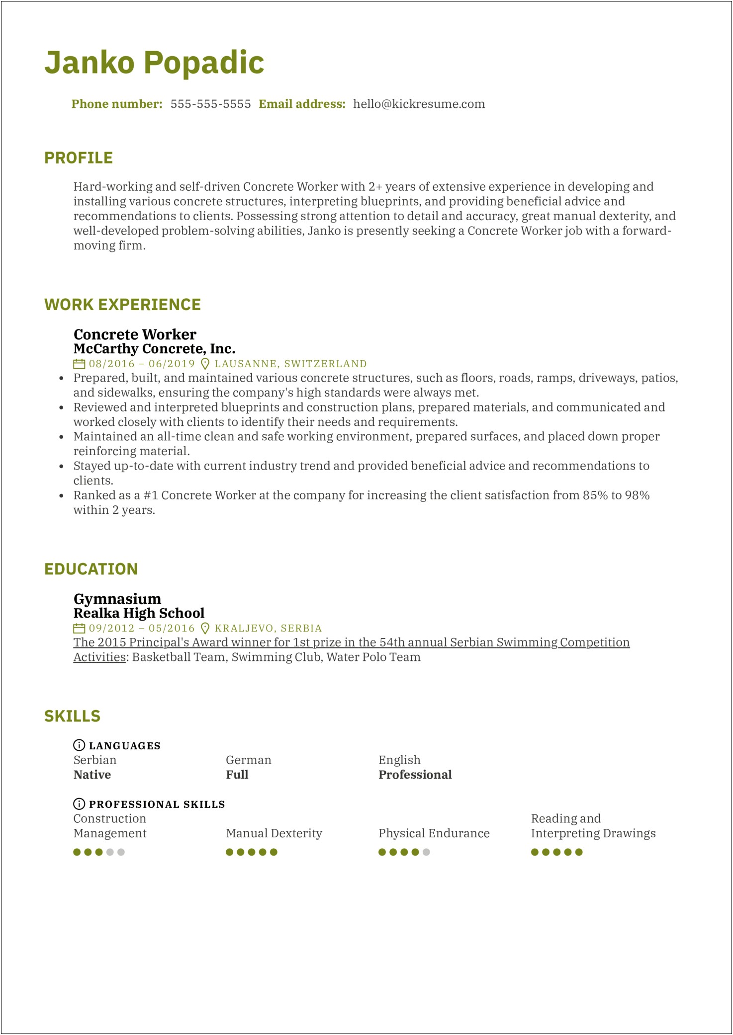 Concrete Worker Job Description For Resume
