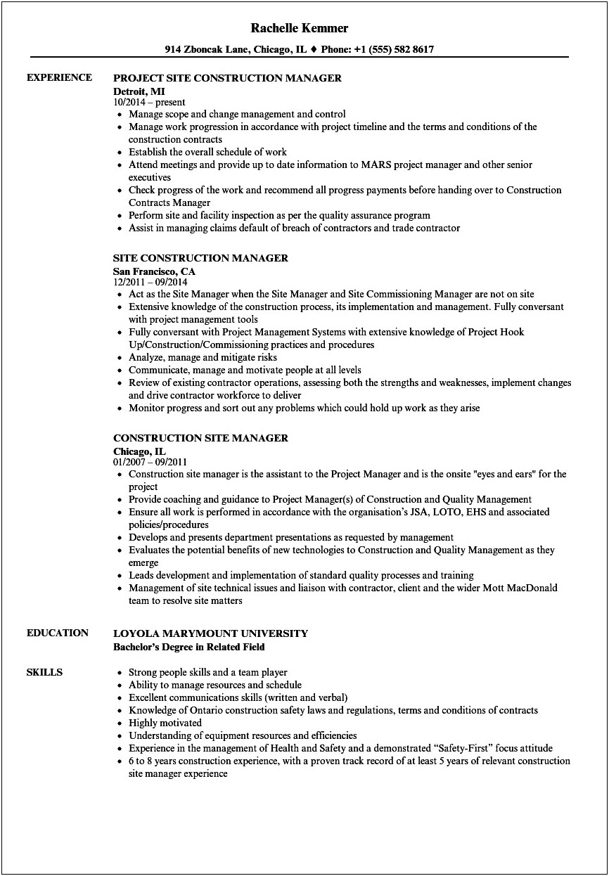 Construction Manager Resume Template Wordresume Template
