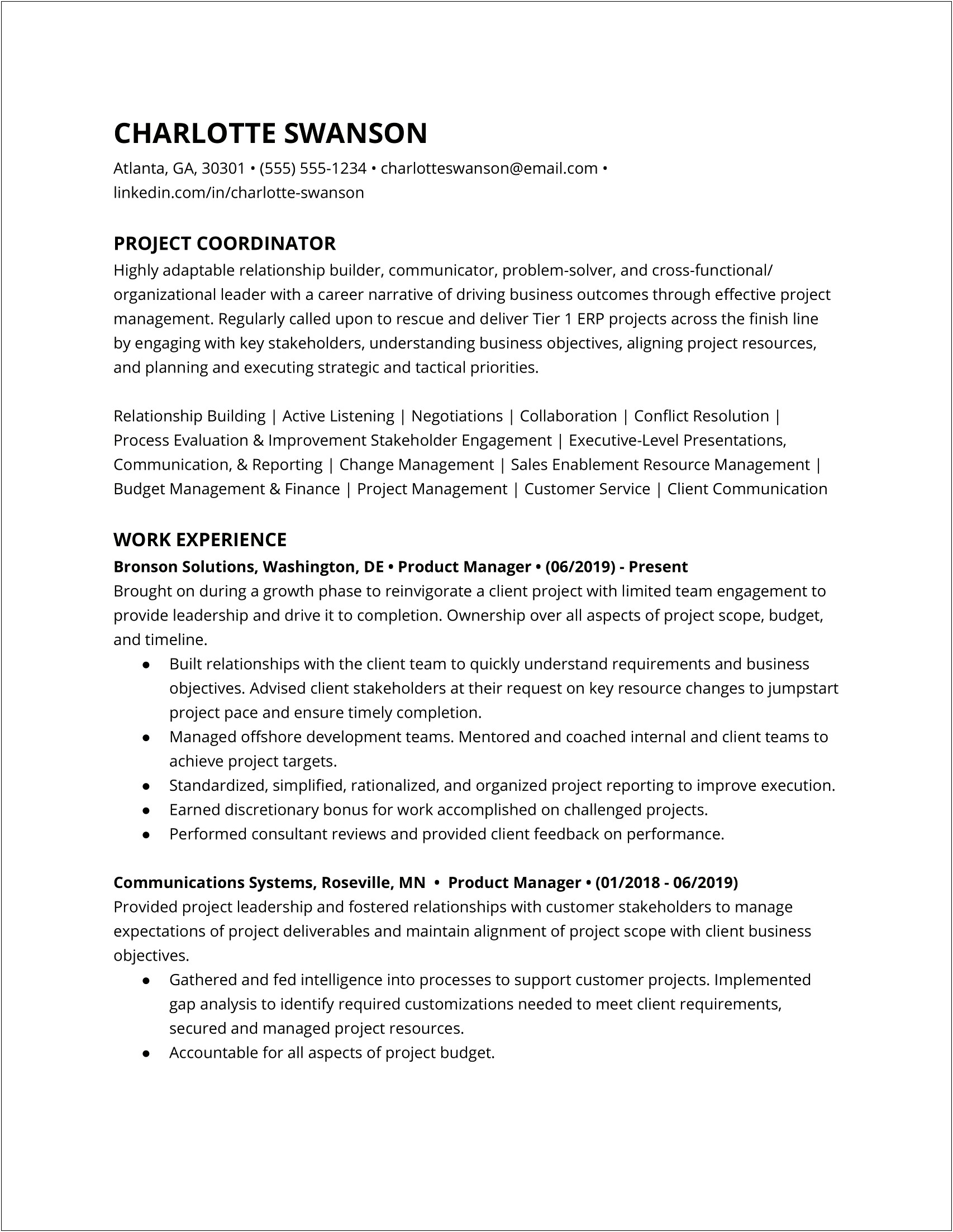 Construction Project Manager Description For Resume
