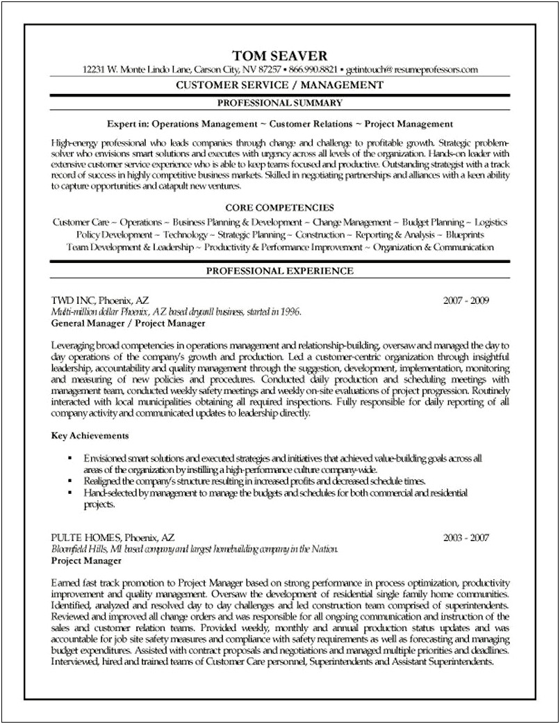 Construction Project Manager Resume Examples 2018