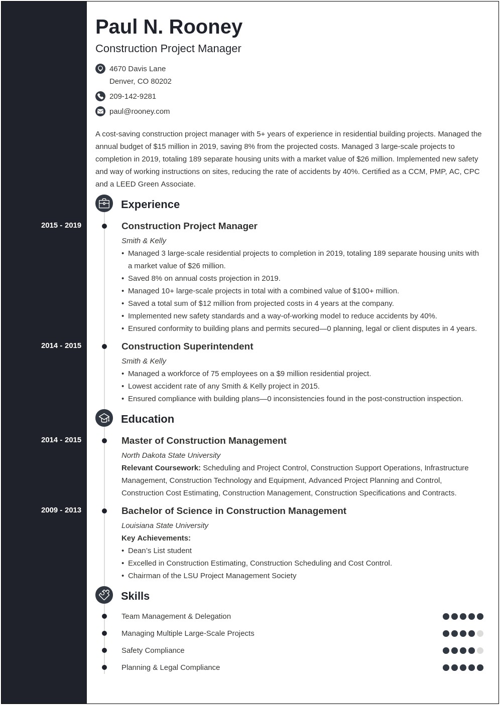 Construction Project Manager Resume Examples Pdf