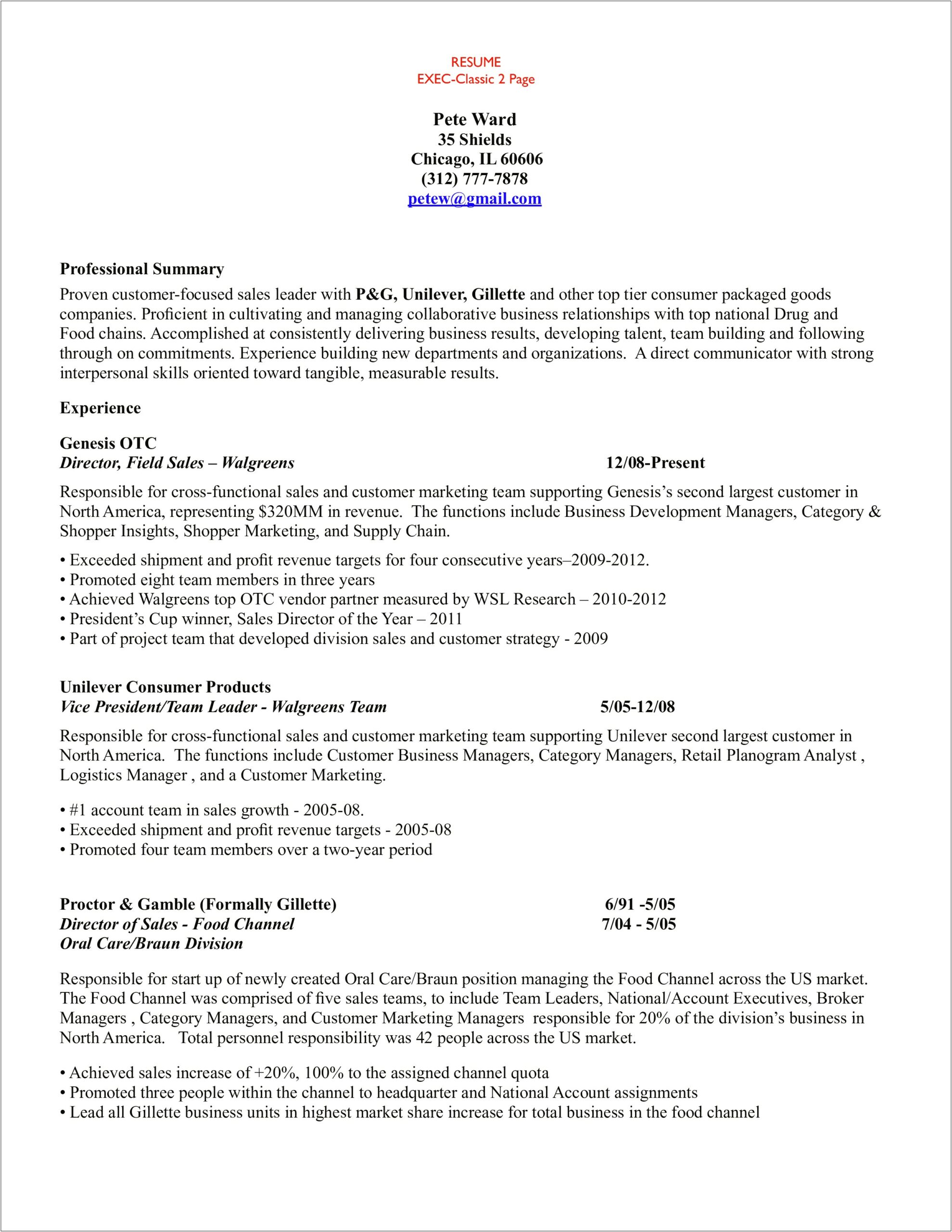 Consumers Goods Account Manager Resume Example