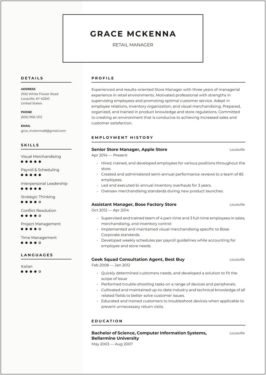 Convenience Store Job Description For Resume