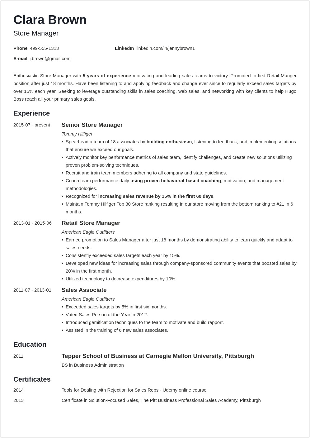 Convenience Store Manager Resume Word Format