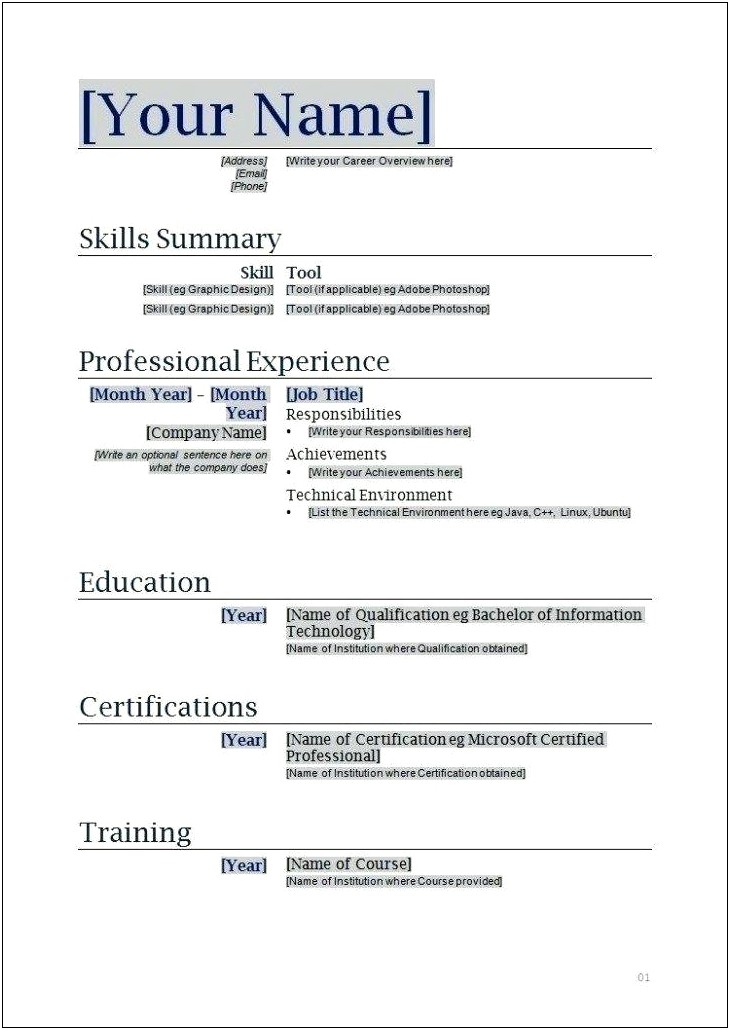 Copy And Paste Fill In Resume Template