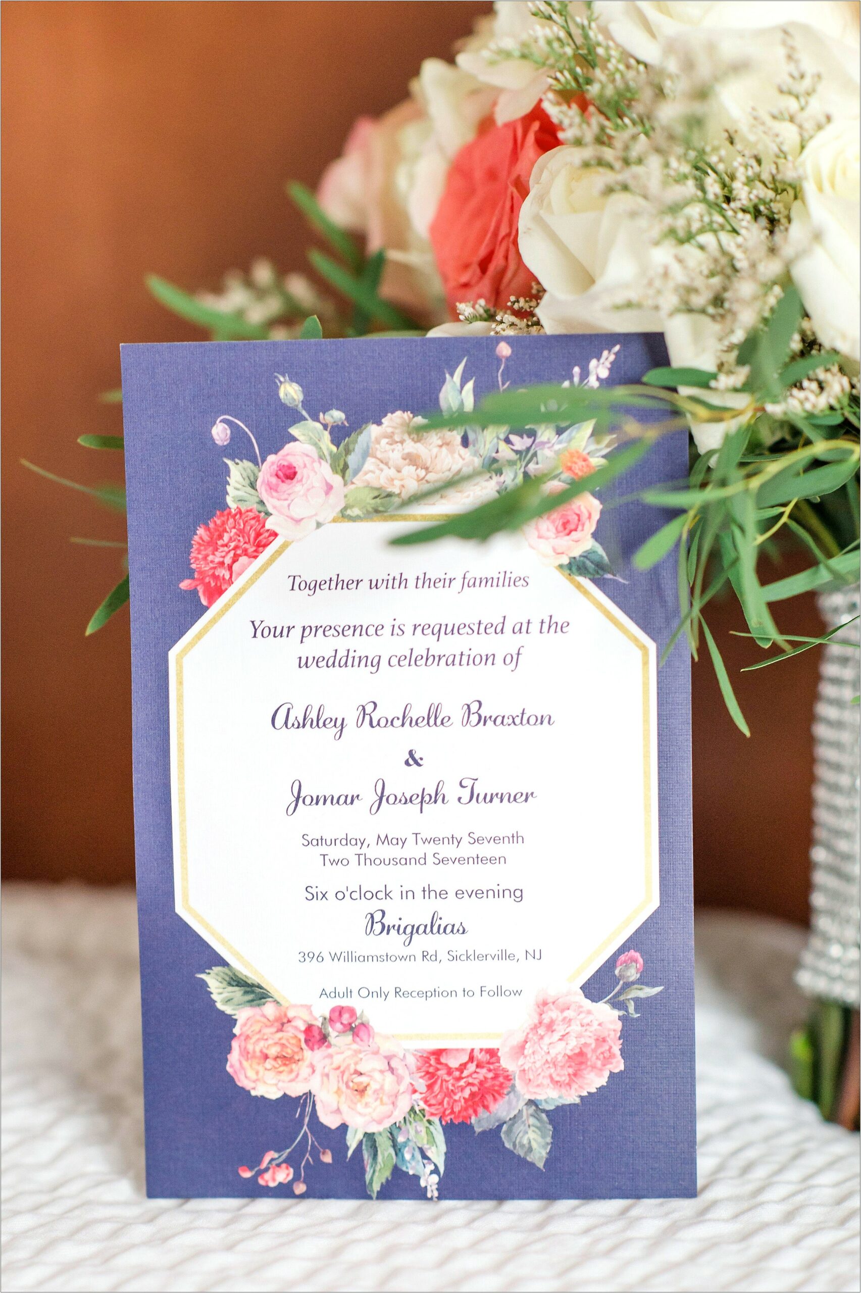 Coral And Light Blue Wedding Invitations