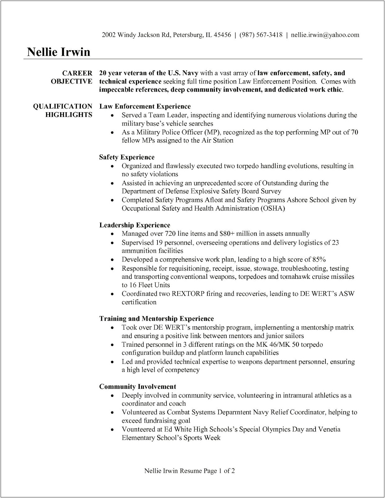 Correctional Officer Resume Objective No Experience