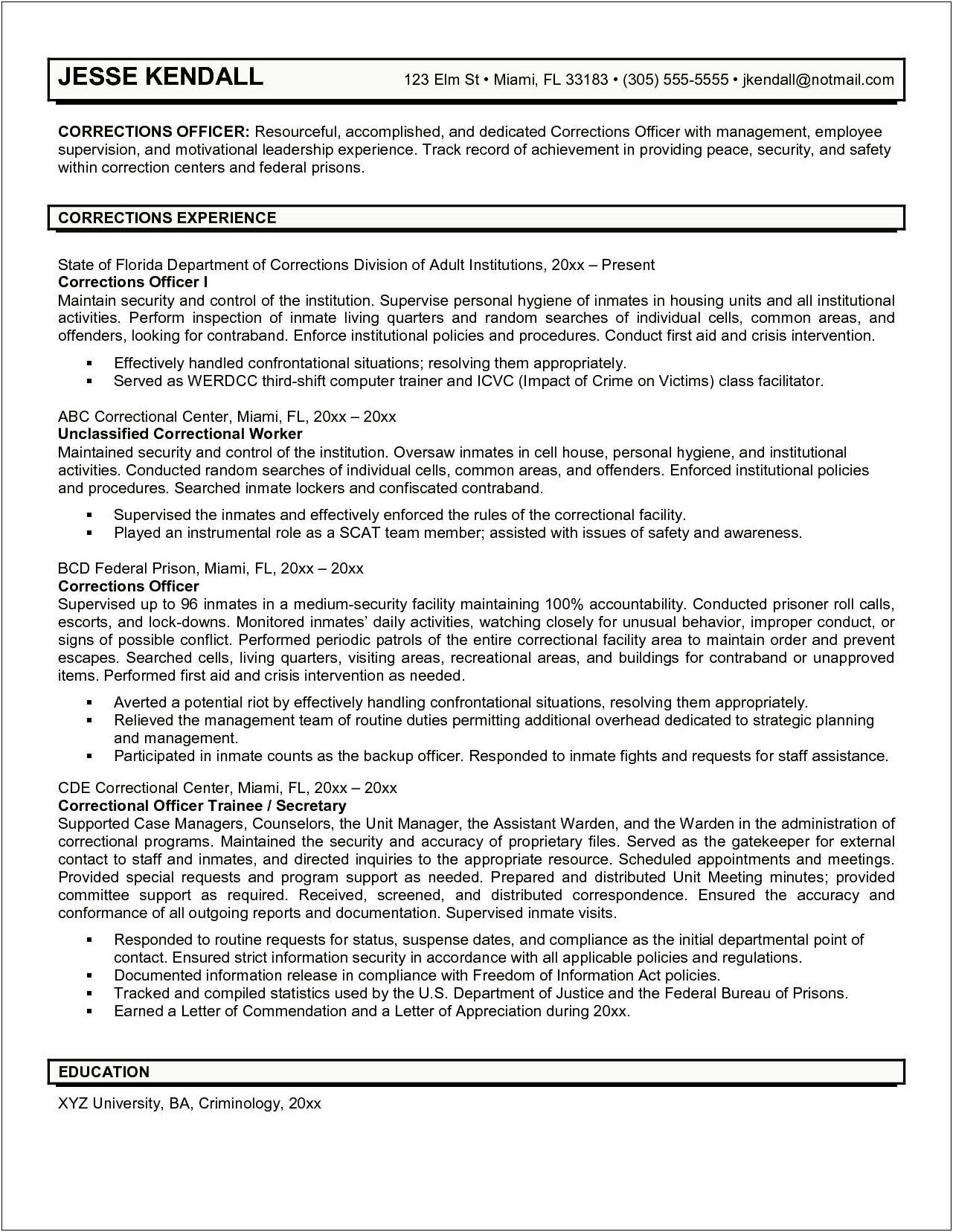 Correctional Officer Resume With No Experience