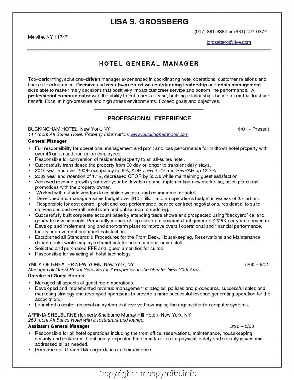Country Club Food And Beverage Manager Resume
