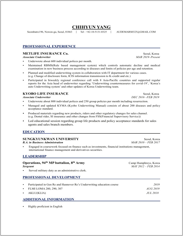 Cover Letter And Resume For Life Underwriter