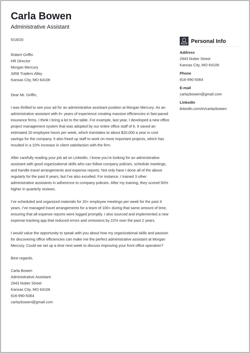 Cover Letter Examples For Administrative Assistant Resume