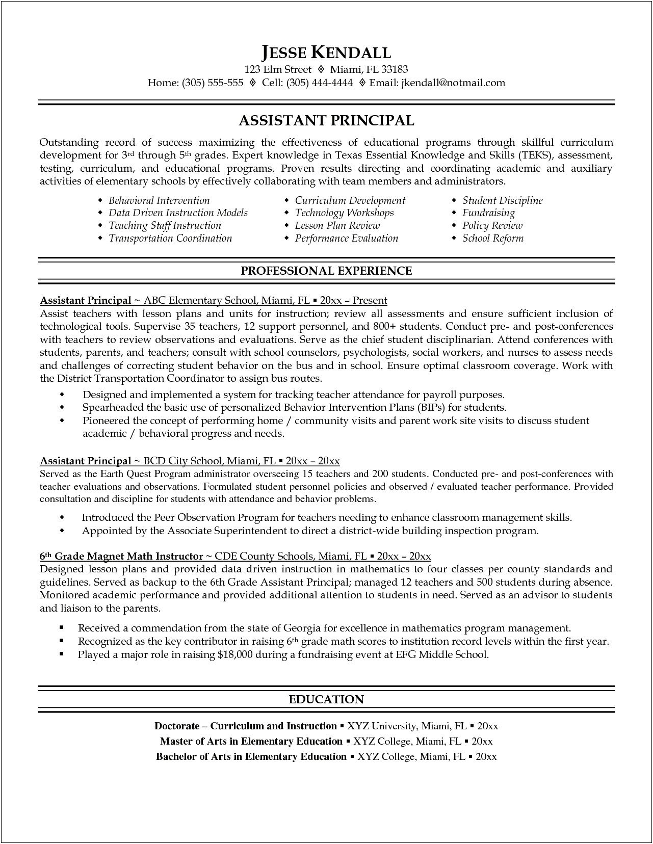 Cover Letter For Assistant Principal Resume