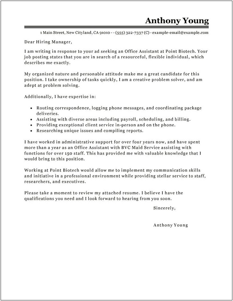 Cover Letter For Job Resume Clerical