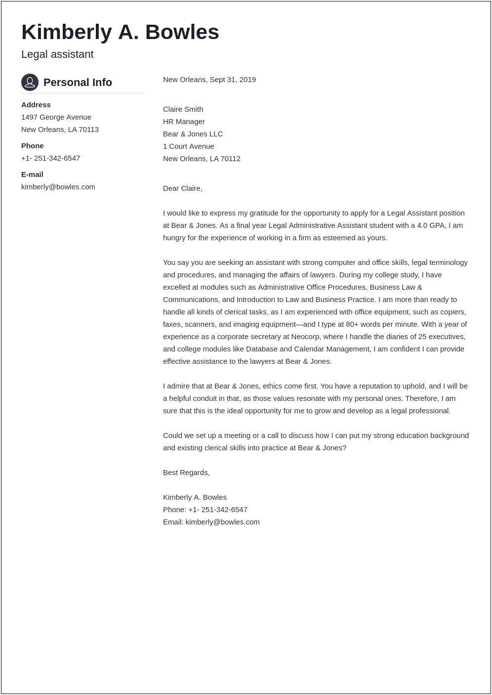 Cover Letter For Legal Secretary Resume