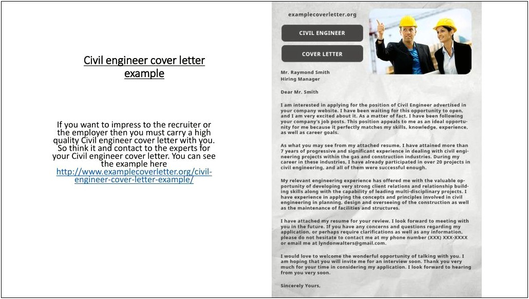 Cover Letter For Resume Civil Engineer