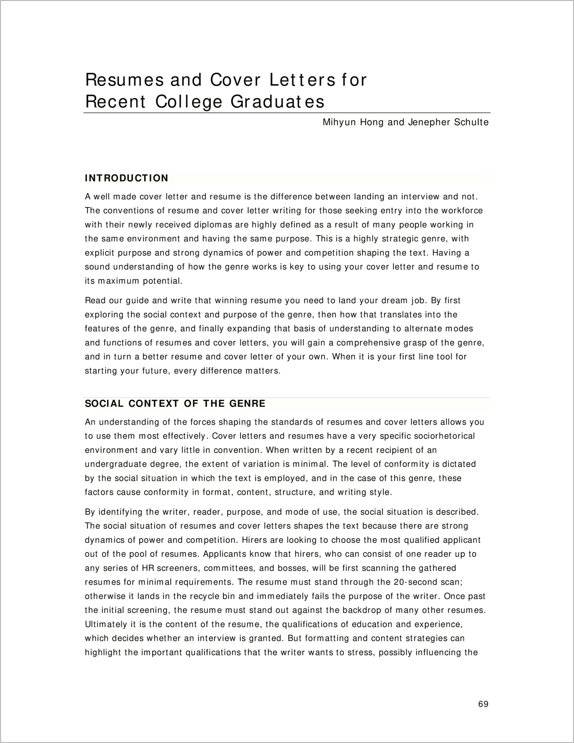 Cover Letter For Resume College Graduate