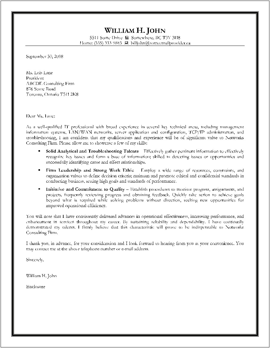 Cover Letter For Resume In Information Technology