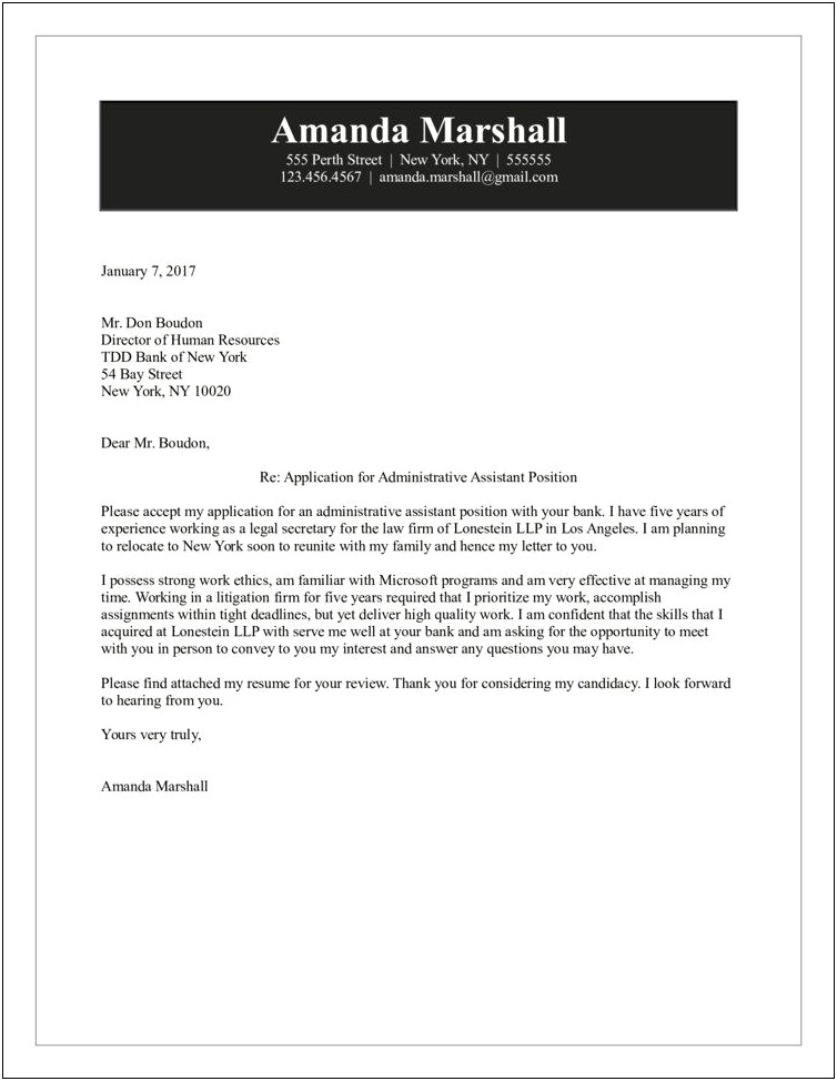 Cover Letter For Resume Legal Secretary