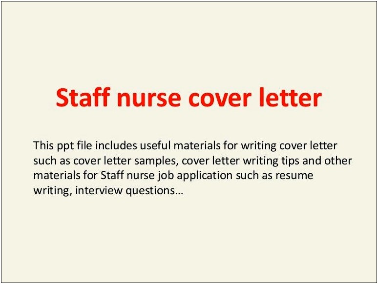 Cover Letter For Staff Nurse Resume