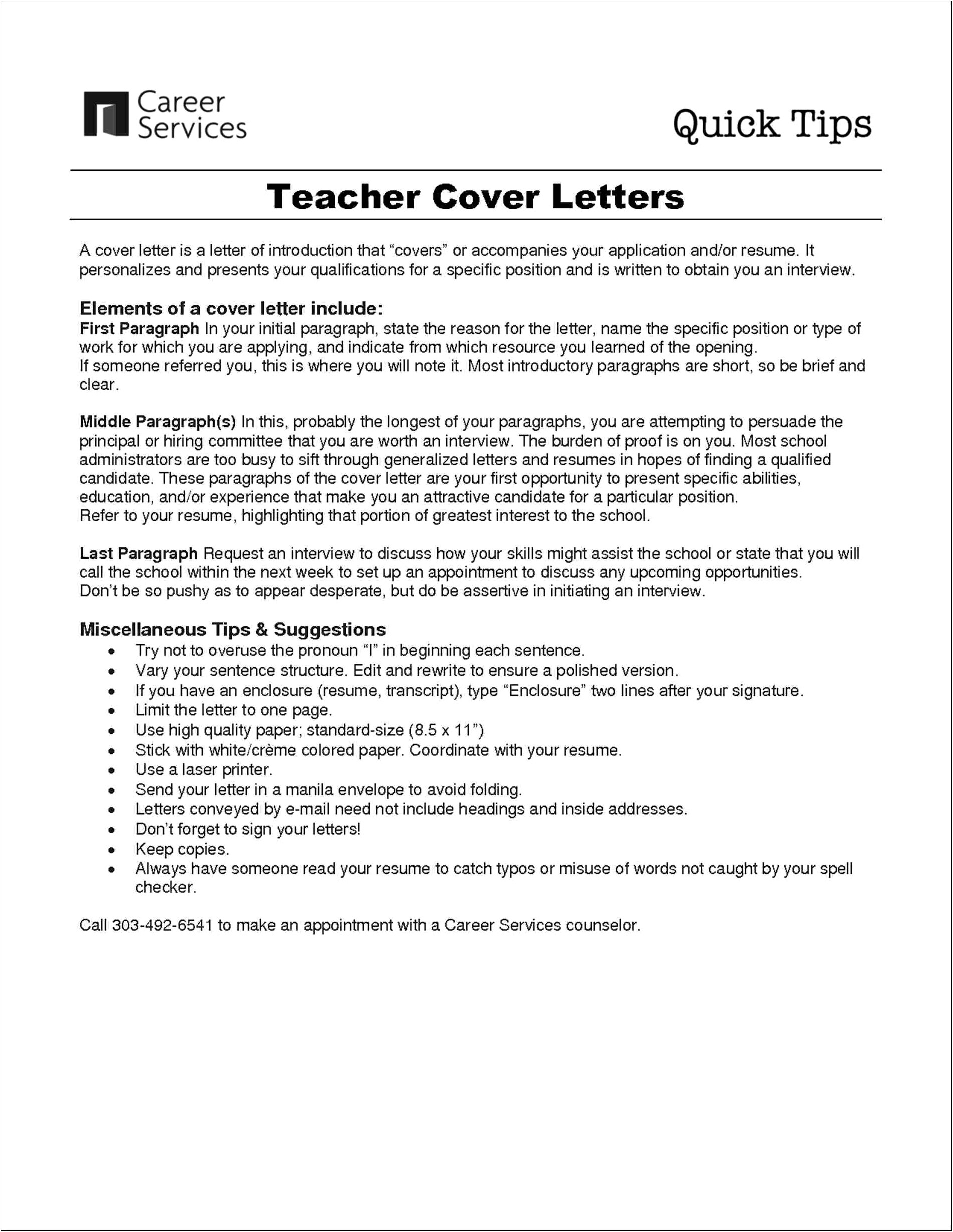 Cover Letter For Teacher Resume Samples
