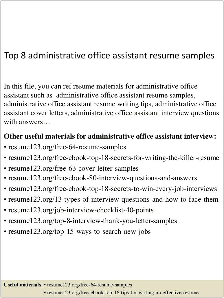 Cover Letter Resume Samples For Administrative Assistant