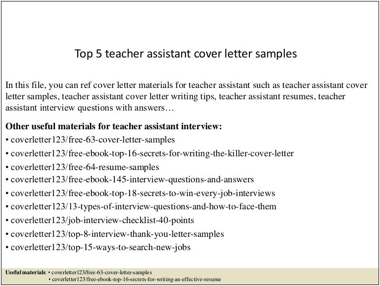 Cover Letter Sample For Resume Teacher