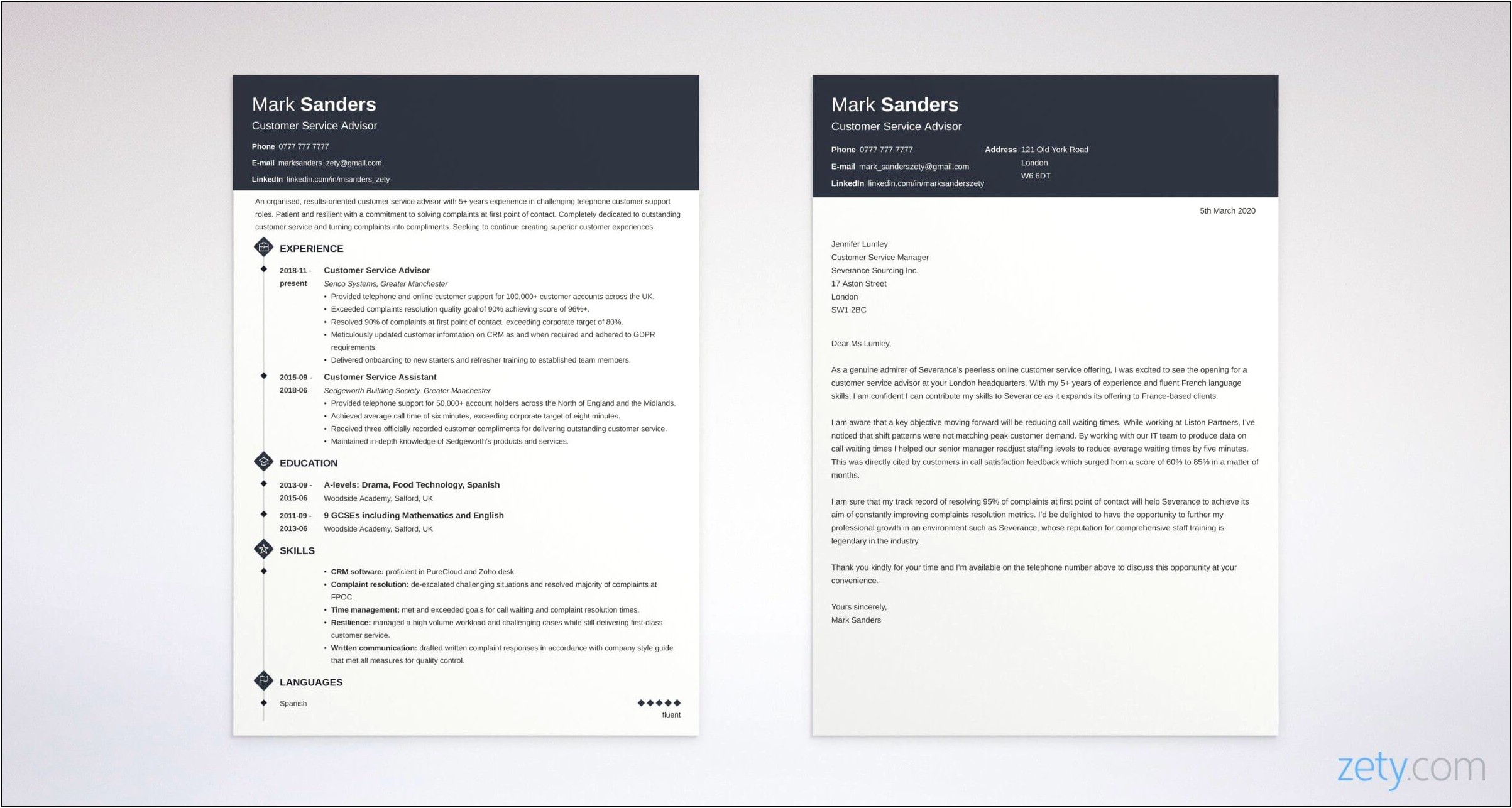 Cover Letter With Matching Resume Template