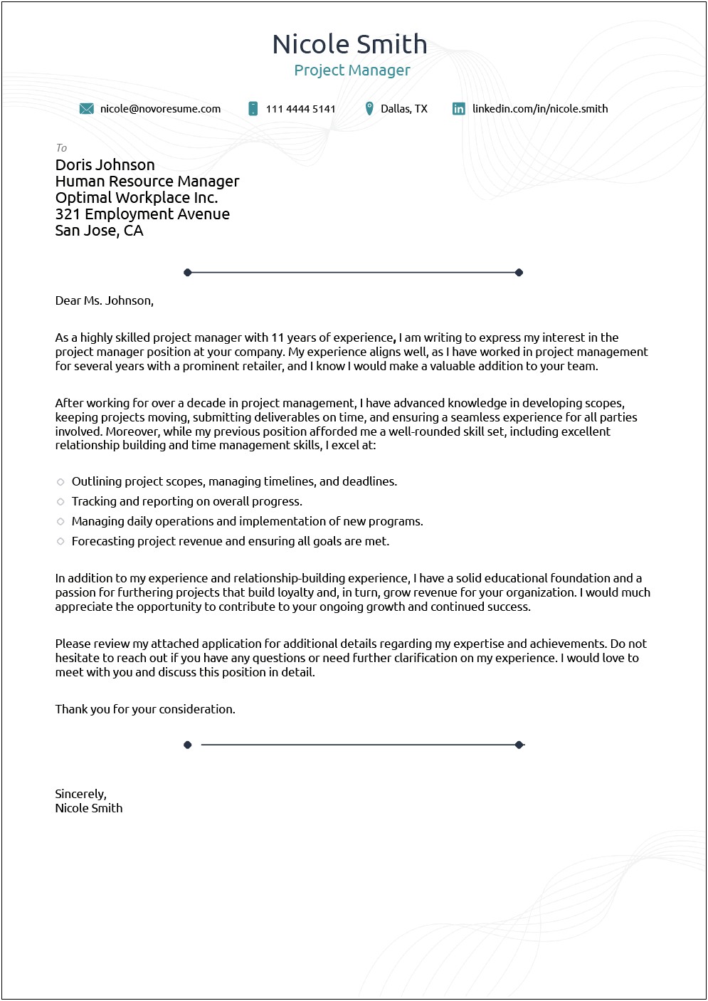 Coverletter Examples For Resume One Source
