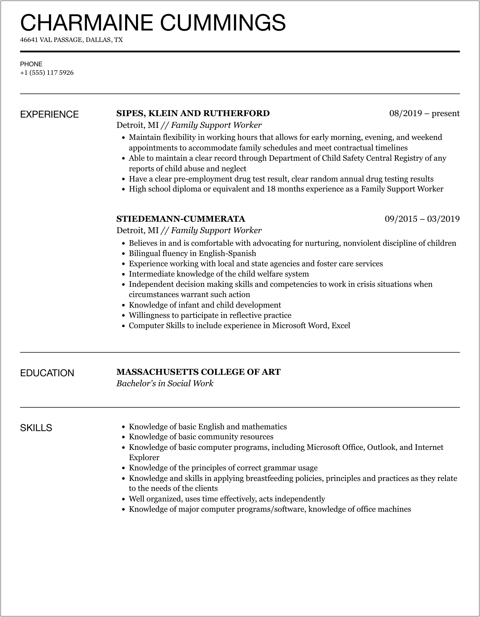 Cps Family Based Safety Services Worker Resume