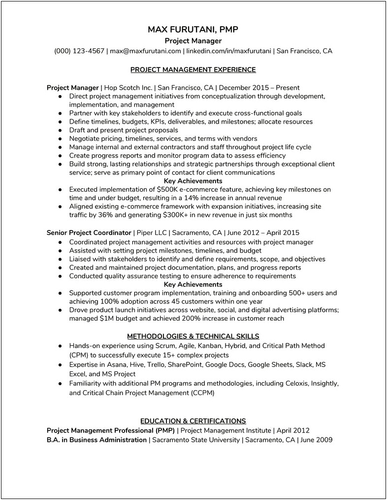 Create A Entry Level Project Manager Resume