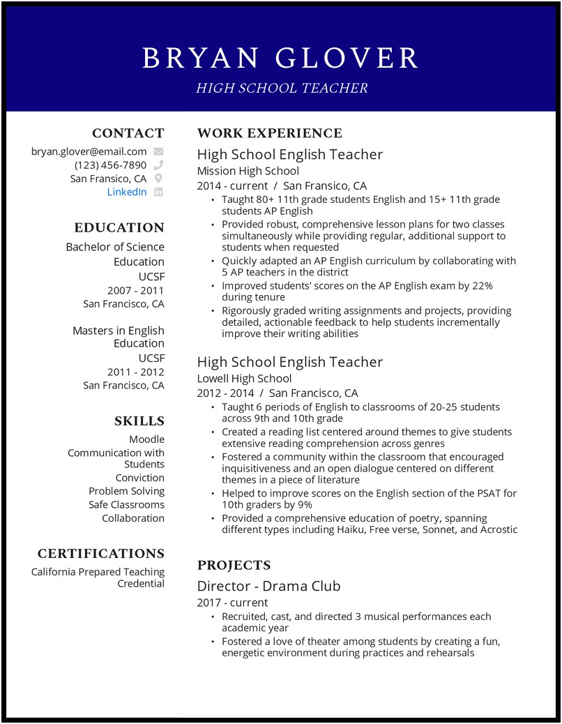 Create Resume For Teacher Job Online
