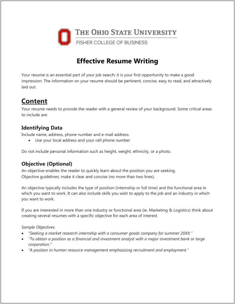 Creating A Resume Fisher School Of Business