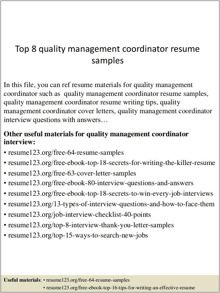 Creating A Resume For Quality Assurance Manager