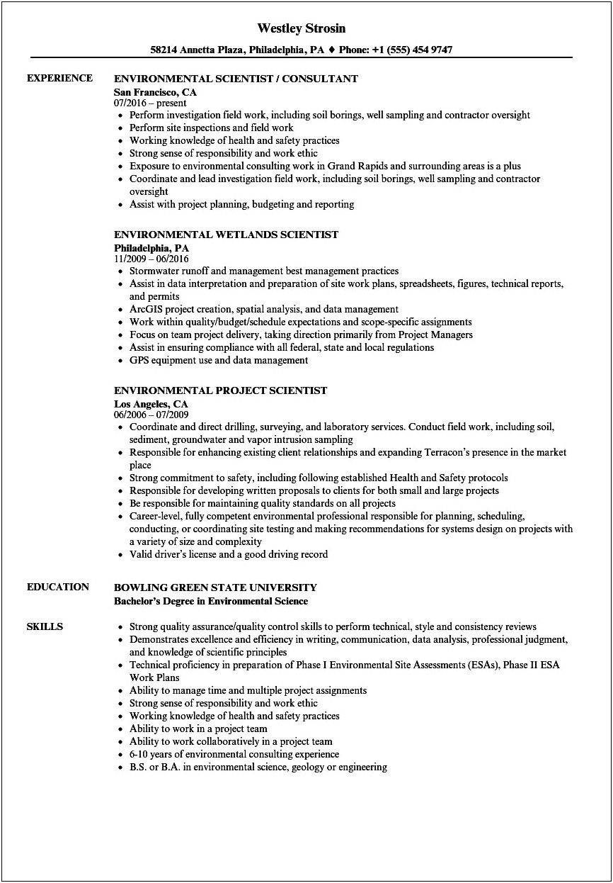 Creating Resume For Environmental Scientist Jobs