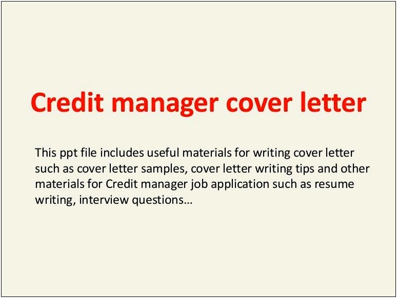 Credit And Collection Manager Resume Cover Letter