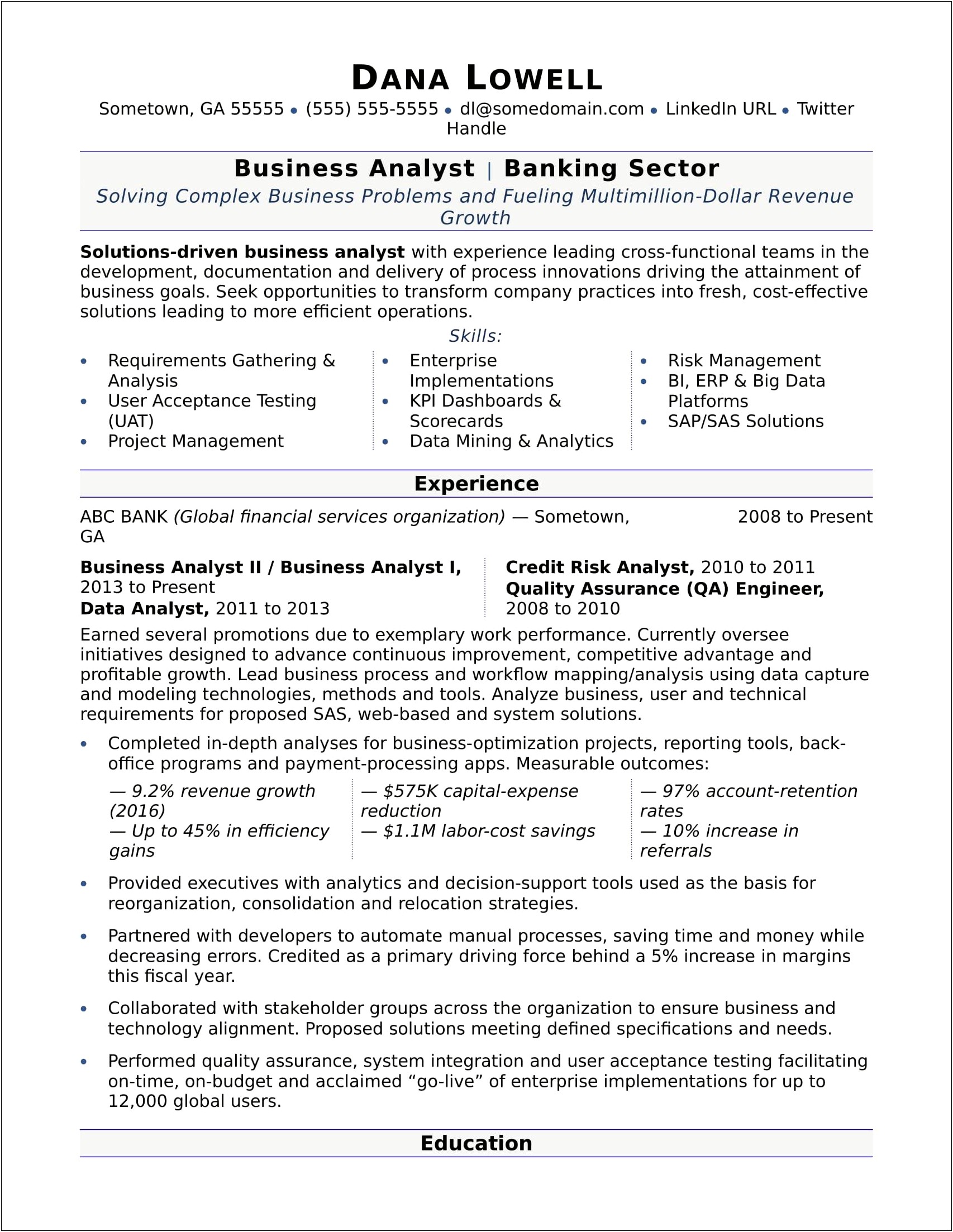 Credit Risk Management Business Analyst Resume