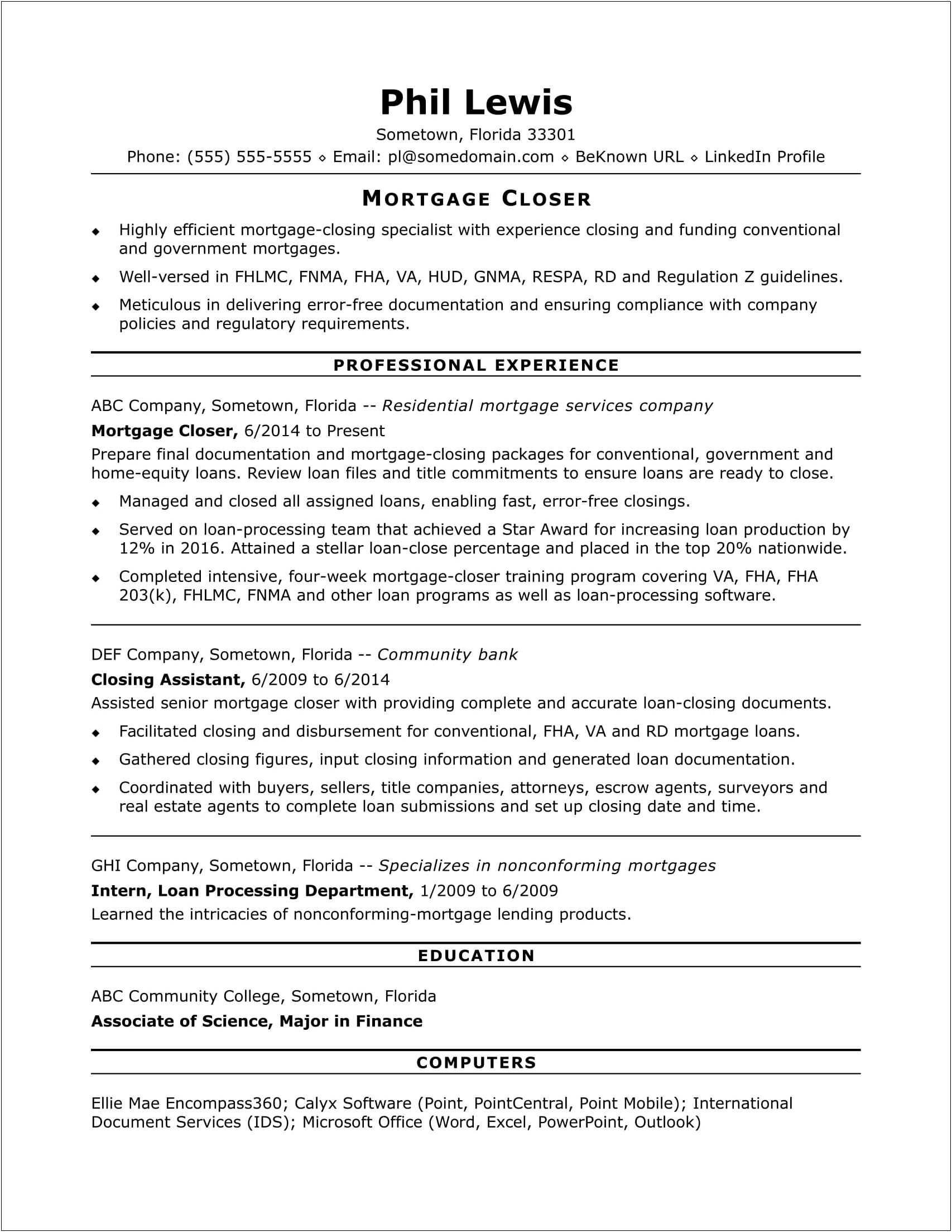 Credit Underwriter Job Description For Resume