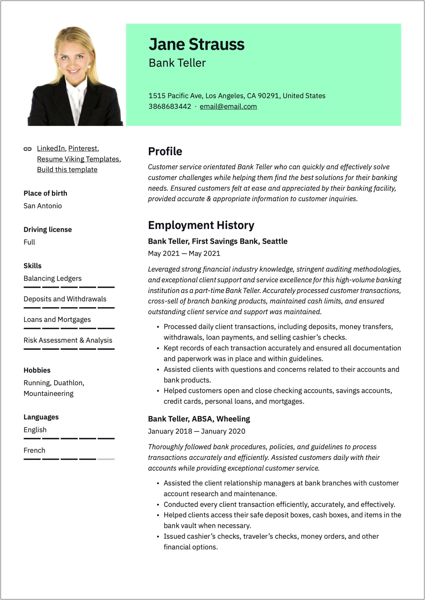 Credit Union Teller Job Description For Resume
