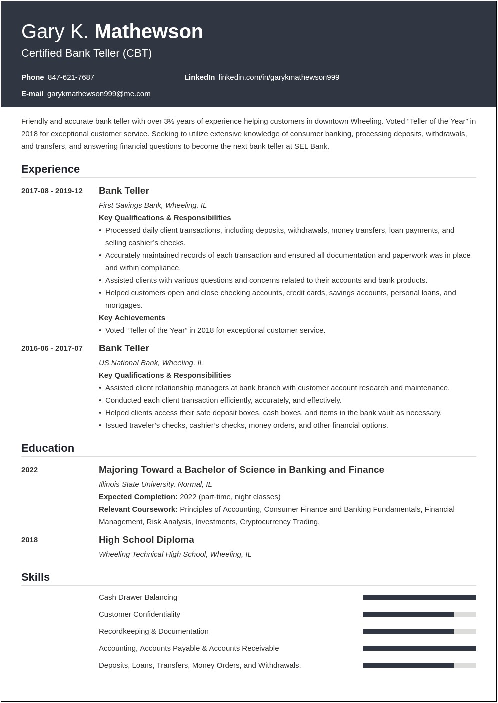 Credit Union Teller Job Description Resume