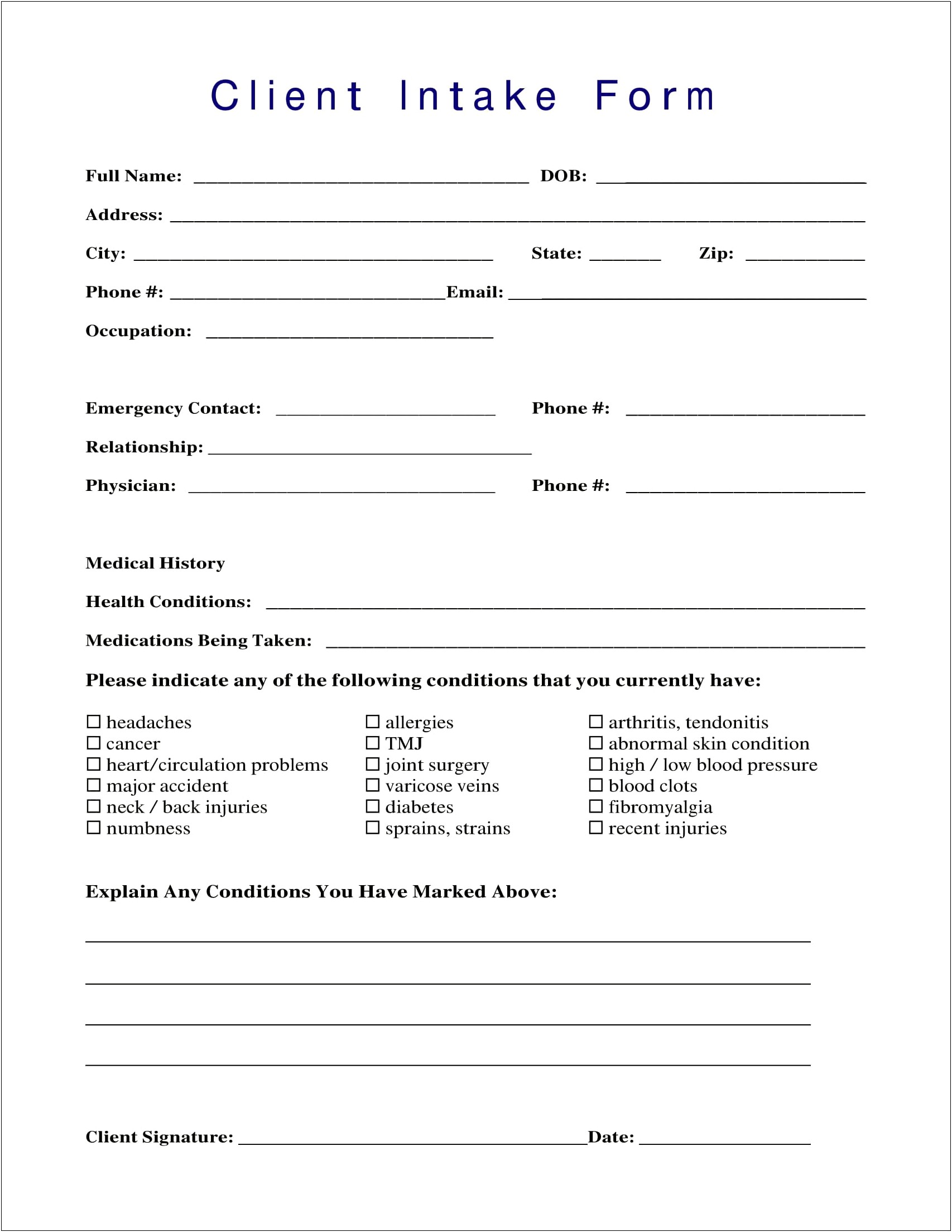 Criminal Client Intake Form Template Download