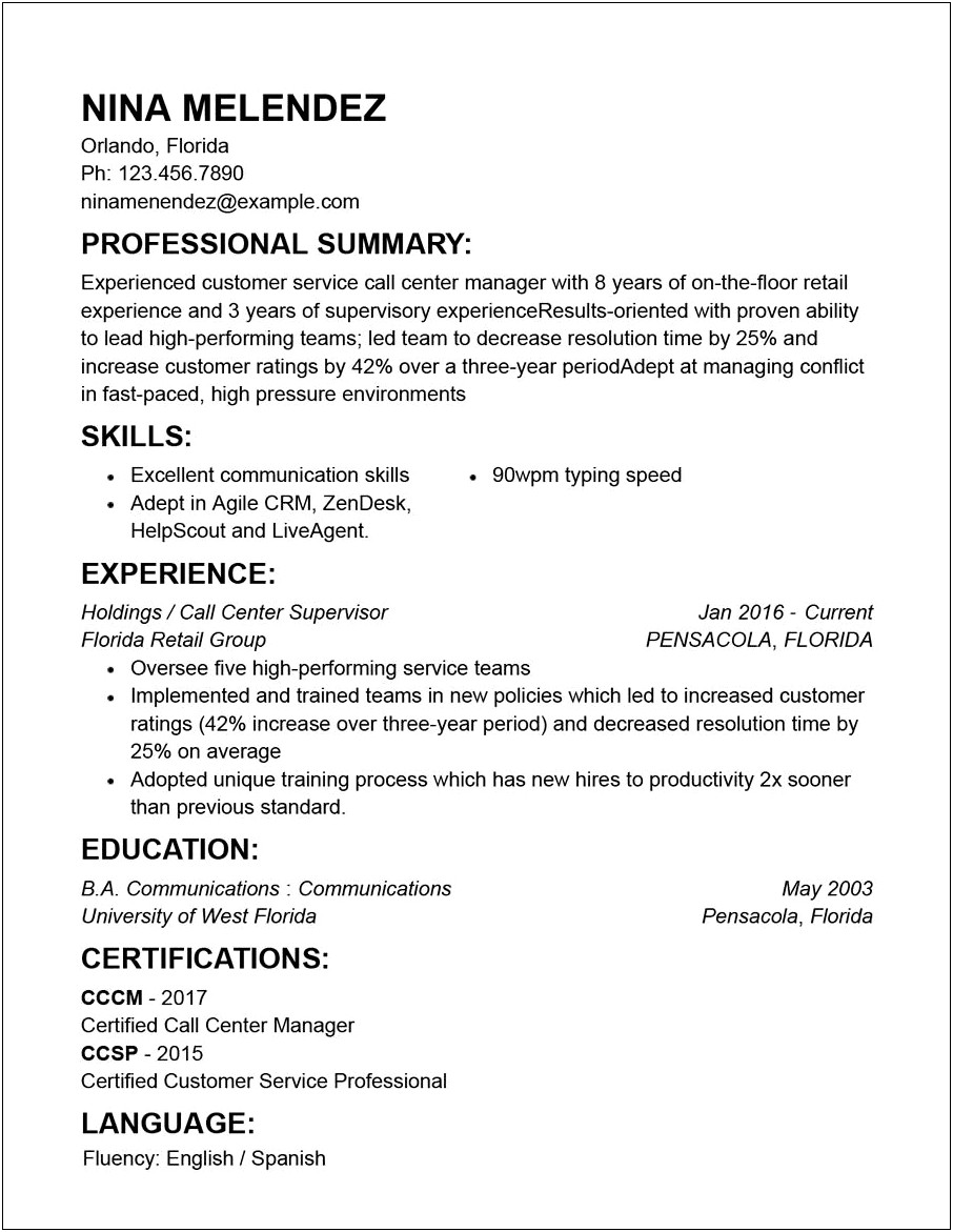 Customer Service And Sales Certification Wording On Resume