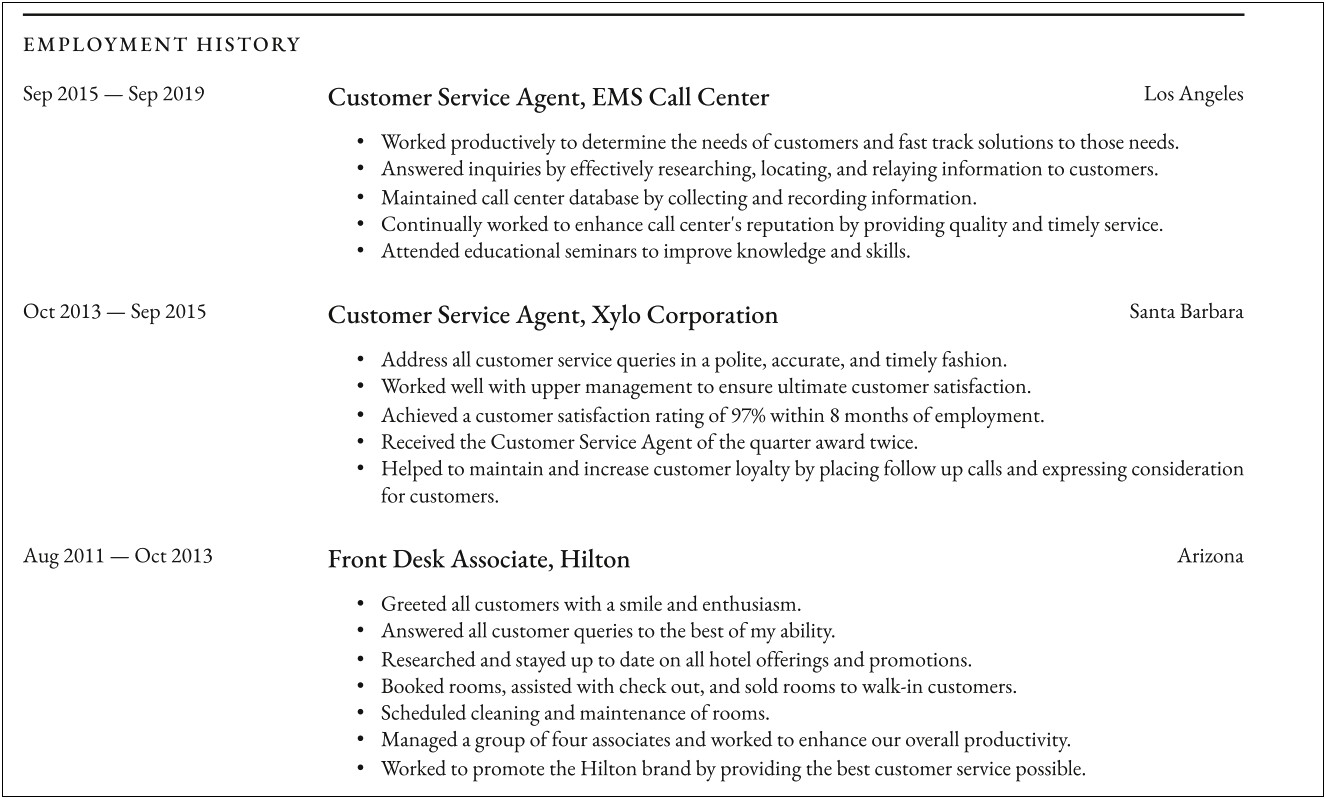 Customer Service Call Center Resume Samples