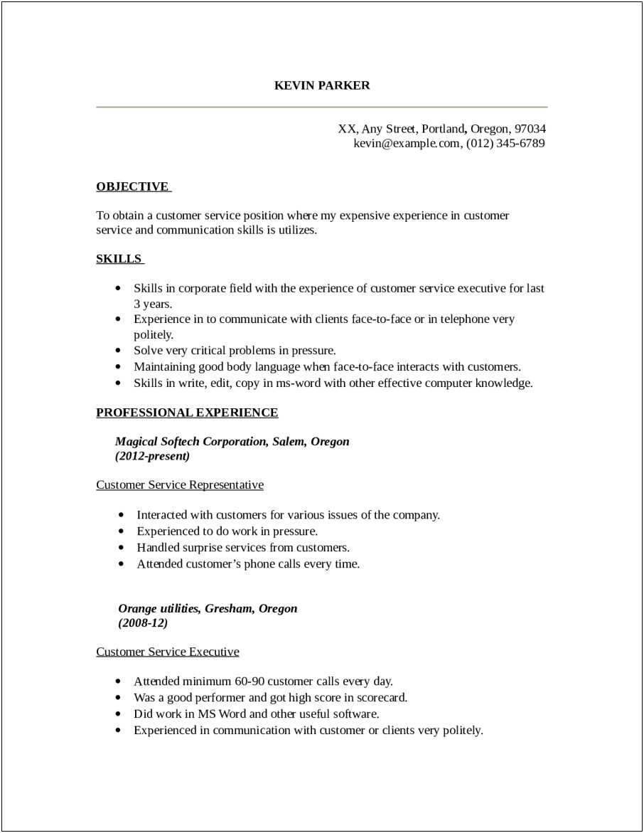 Customer Service Executive Job Description For Resume