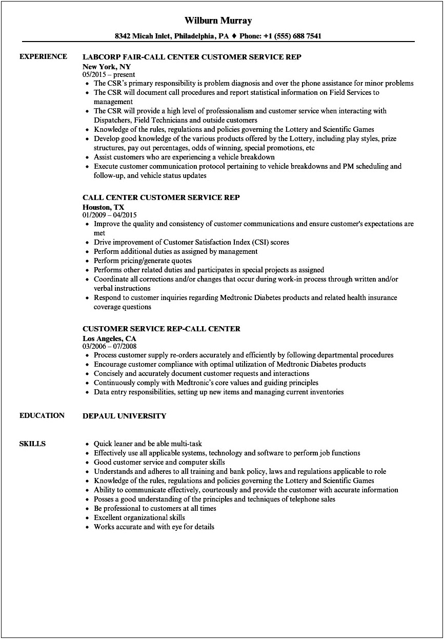 Customer Service Job Description Sample Resume